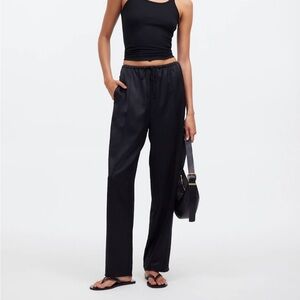 Madewell Black Satin Drawstring Wide-Leg Pants